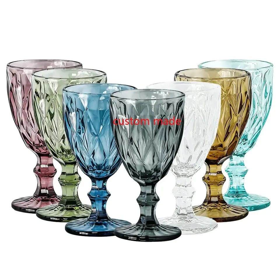 Wholesale glassware, high footed cups, wine glasses, retro colored decorations, transparent retro wedding, transparent modern red glass