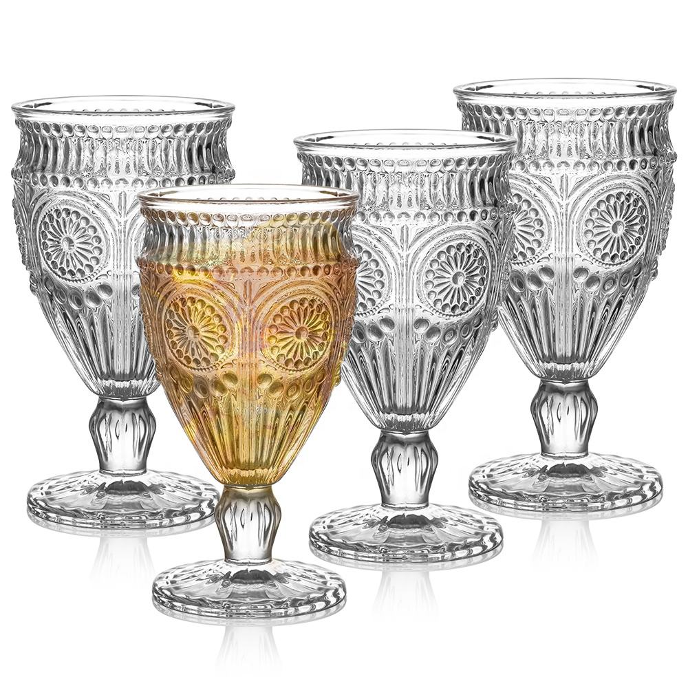 Vintage Thick Sunflower Embossed Water Cup Roman Column Wine Glass