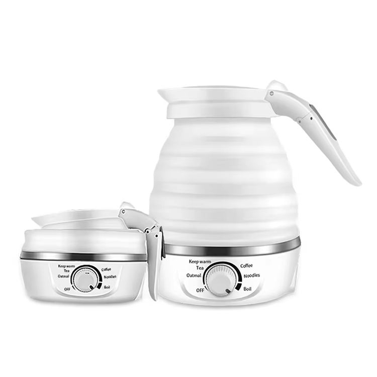 Portable 600ml folding electric kettle with temperature control silicone design and rotary switch, suitable for home hotels and travel