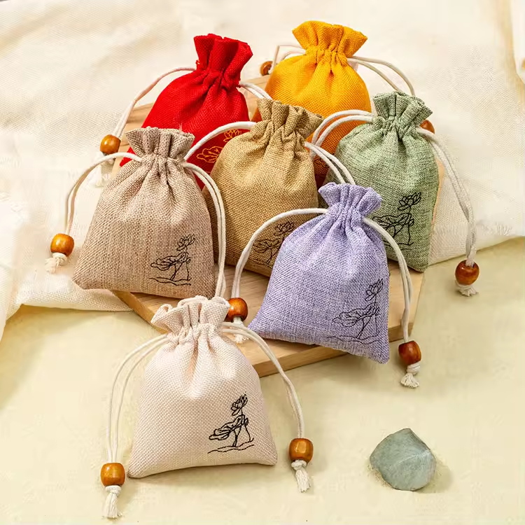 Biodegradable jute bag, custom printed linen bag, cotton and linen jewelry gift bag, soap packaging, drawstring, jute bag