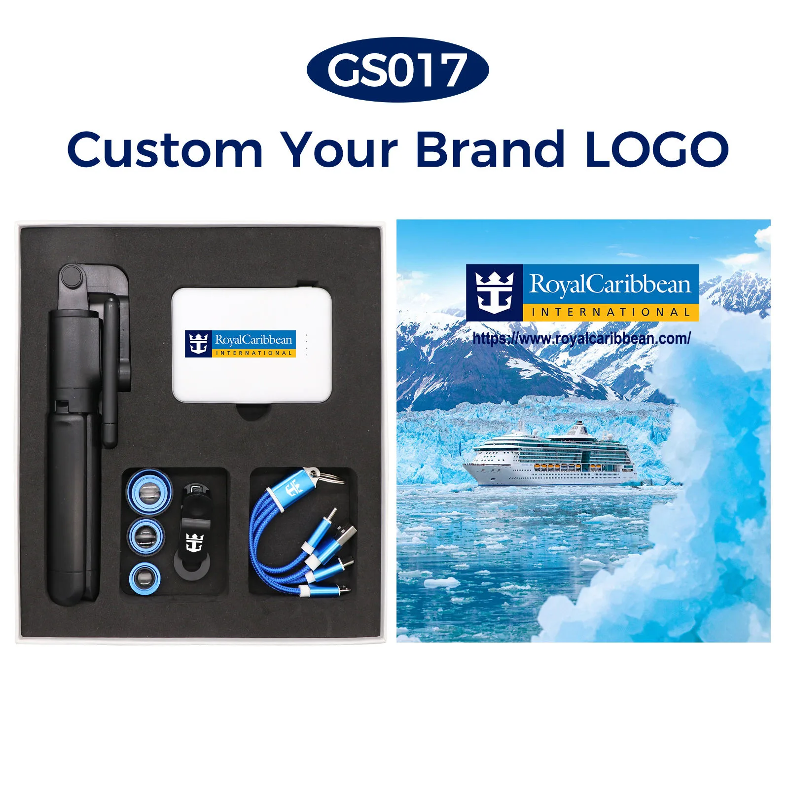 2024 New Product Launch High Quality Company E-commerce Promotion Gift Set Including Power Supply and Selfie Stick Set