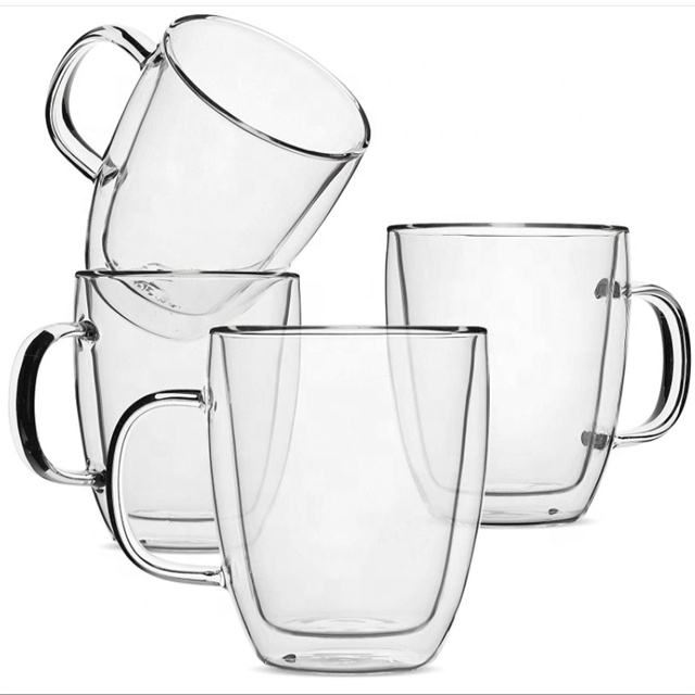 Handmade borosilicate double walled glass cups for espresso, coffee, and tea drinking