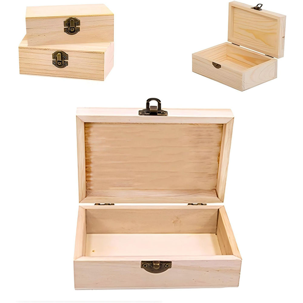 Customized unfinished wooden gift box with hinged lid, environmentally friendly folk art, home decoration