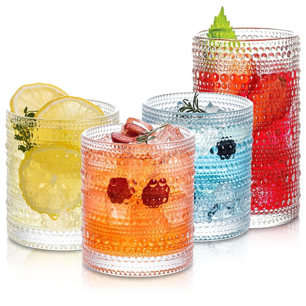 Vintage rolling nail water glass cocktail glass transparent bead polka dot pattern embossed rock tumbler