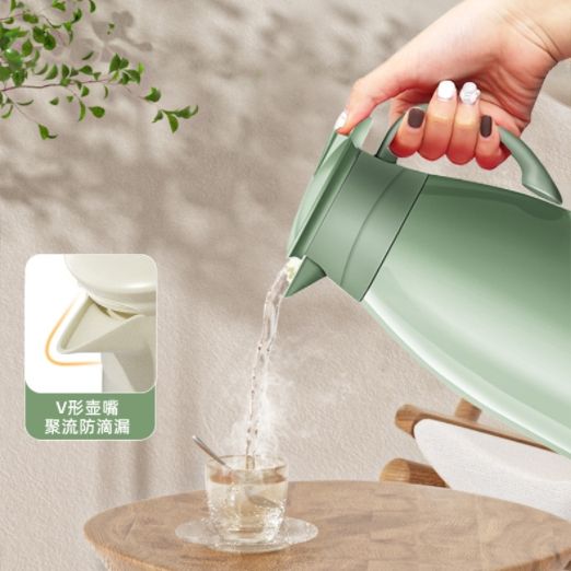 A sealed insulated kettle with a handle and glass interior that can be reused for home office hot pot