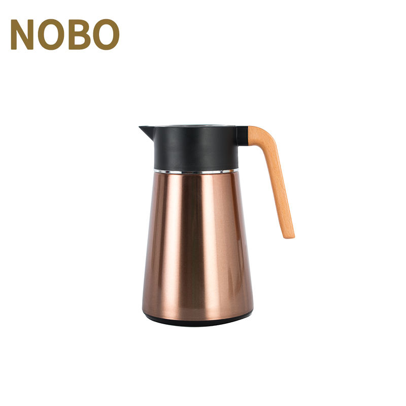 2L wooden handle hot coffee double wall vacuum hot water insulated kettle