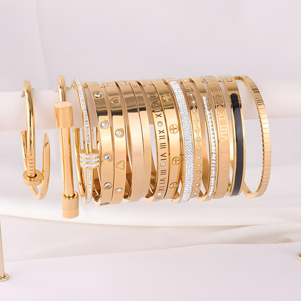 Fashion designer bracelet 18k gold-plated stainless steel diamond gold cuffs for girls
