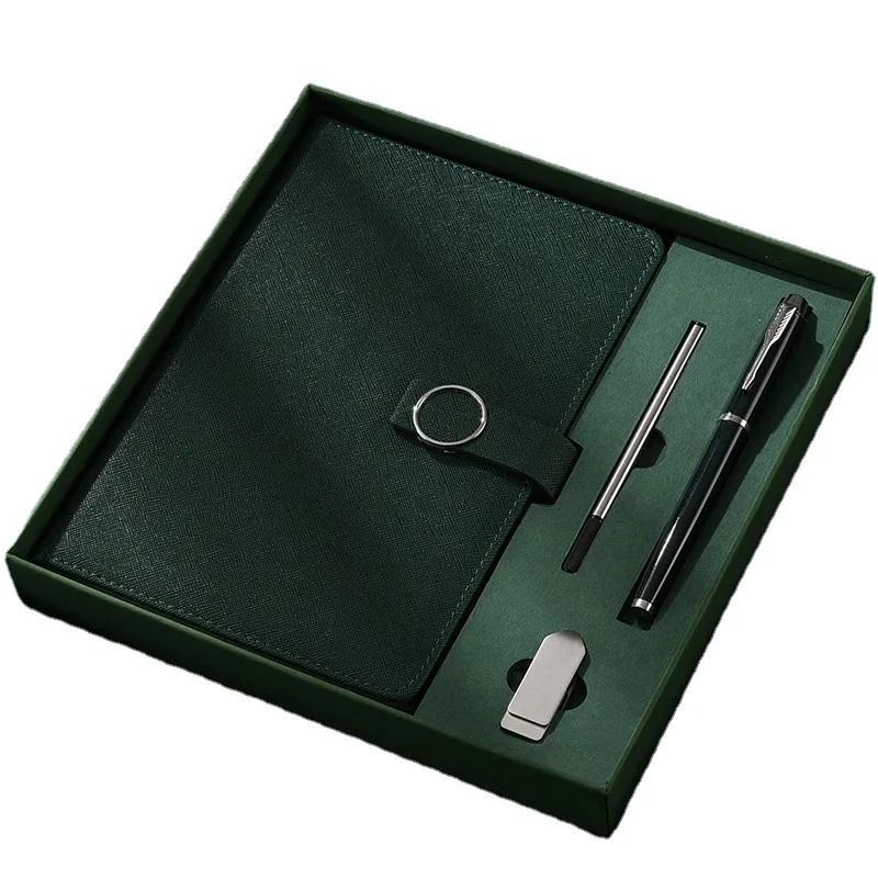 Luxury Pu leather hardcover business logo stationery customized notebook and pen gift set notebook