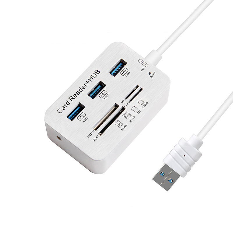 Mini USB 3.0 Multi Hub Card Reader Combination High Speed USB Hub with MS/SD/M2/TF Card Reader 3-Port USB Distributor for Laptop Computers