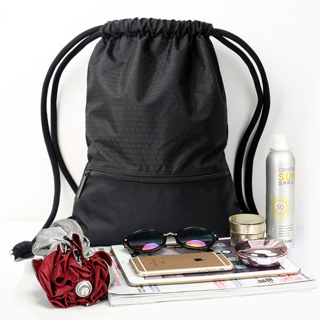 Strap pocket drawstring backpack
