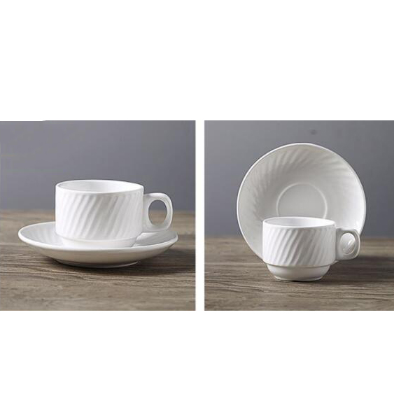 Threaded coffee cups and saucers