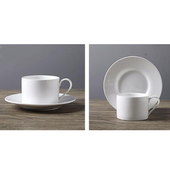Flat bottom bucket shaped cup and saucer