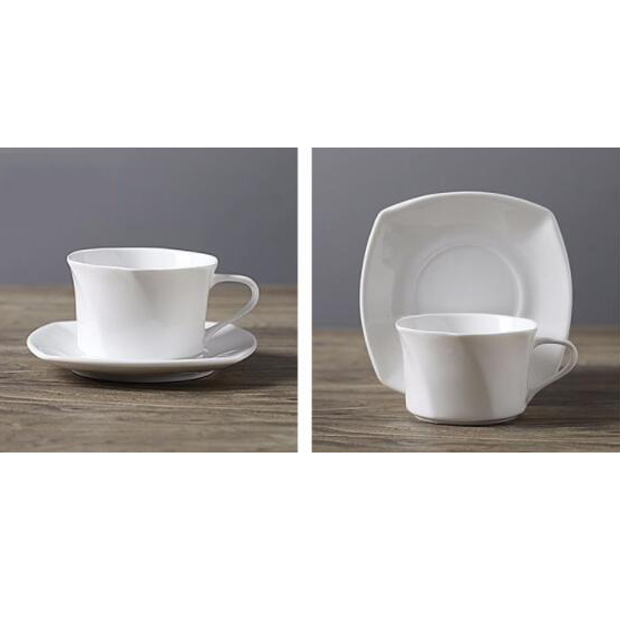 Small hexagonal coffee cups and plates