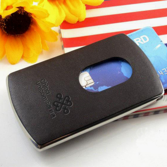 Leather hand push business card box