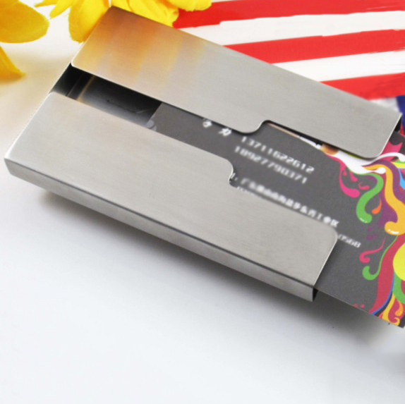 Stainless steel square hand push business card box