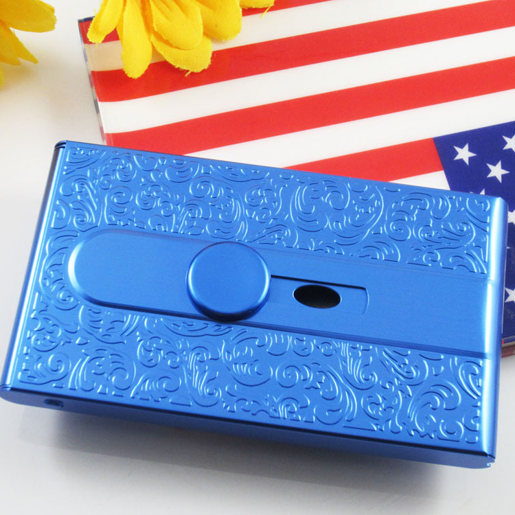 Carved aluminum manual automatic business card box