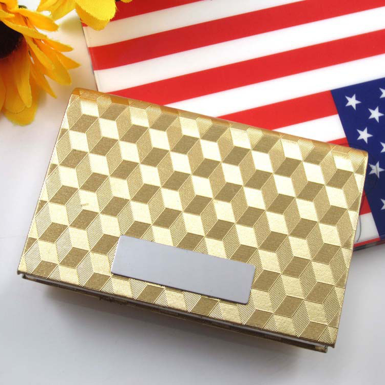 Supreme Gold Silver Plaid Leather Business Card Case