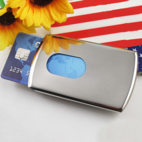 Stainless steel hand push mirror face business card box