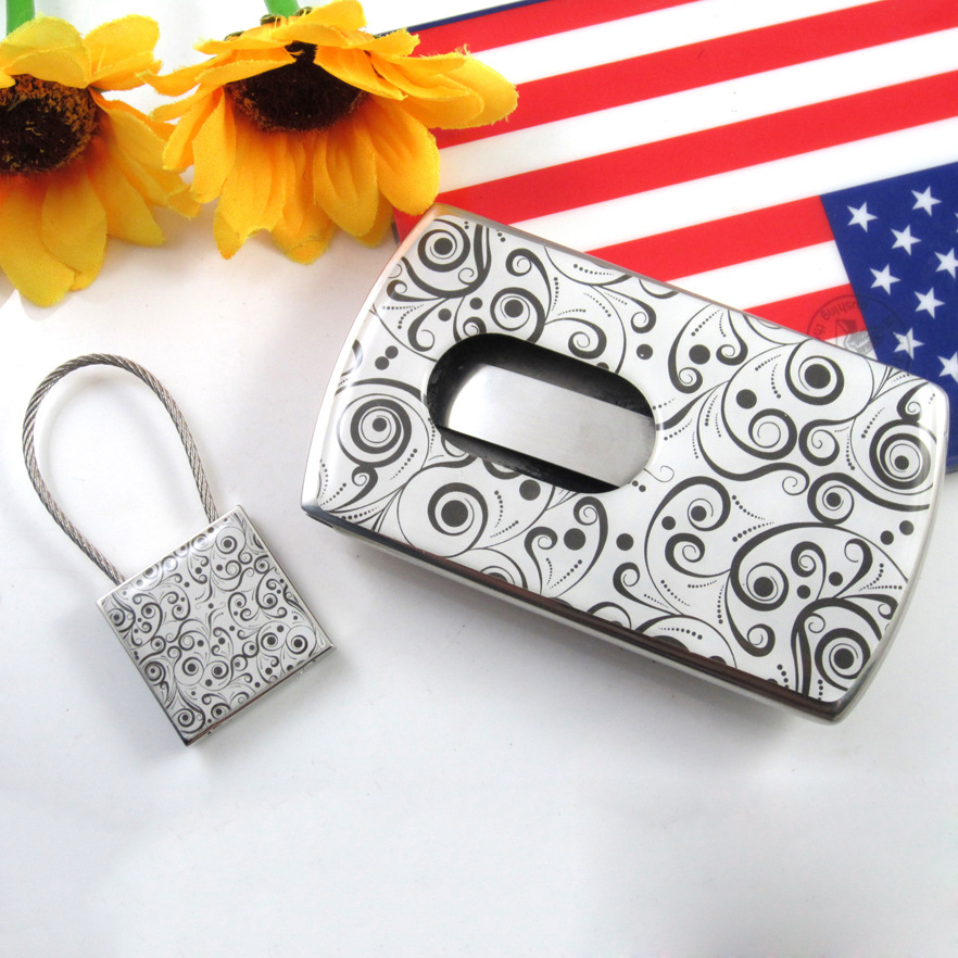Manual business card holder key chain set