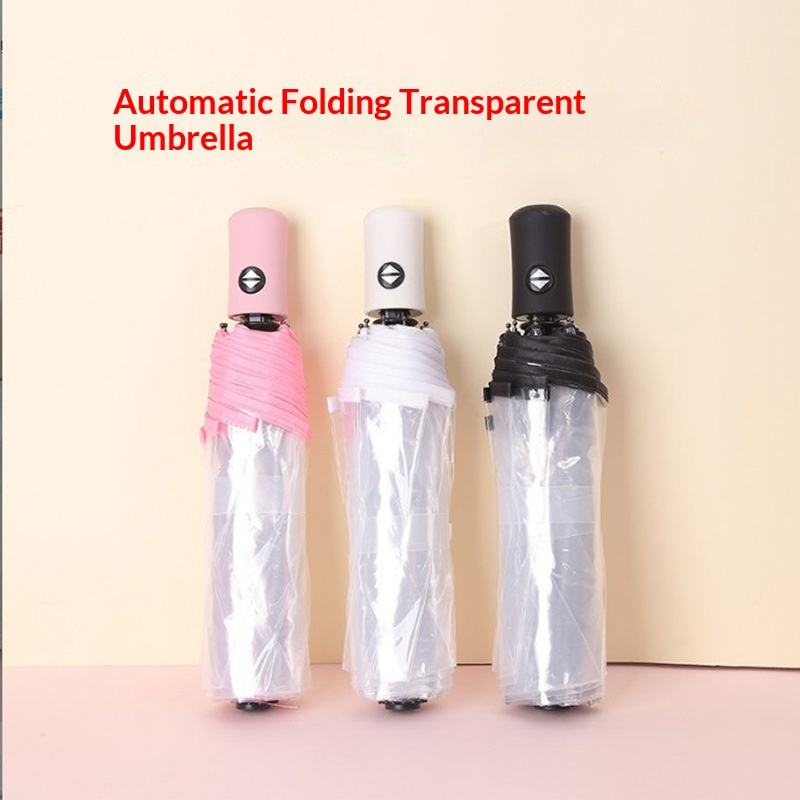 透明加厚自動摺疊廣告傘定製logo PVC橡膠手柄8根傘骨-商務禮品戶外遮陽傘
