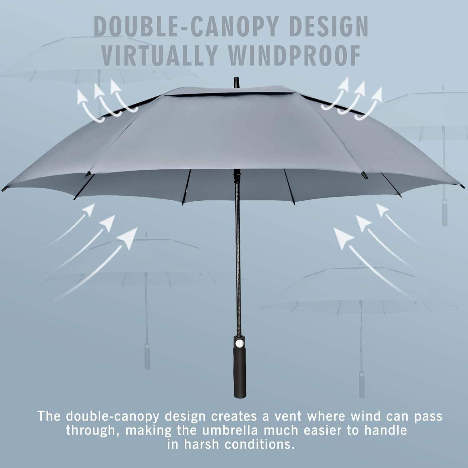 灰色30英寸雙層通風高爾夫雨傘