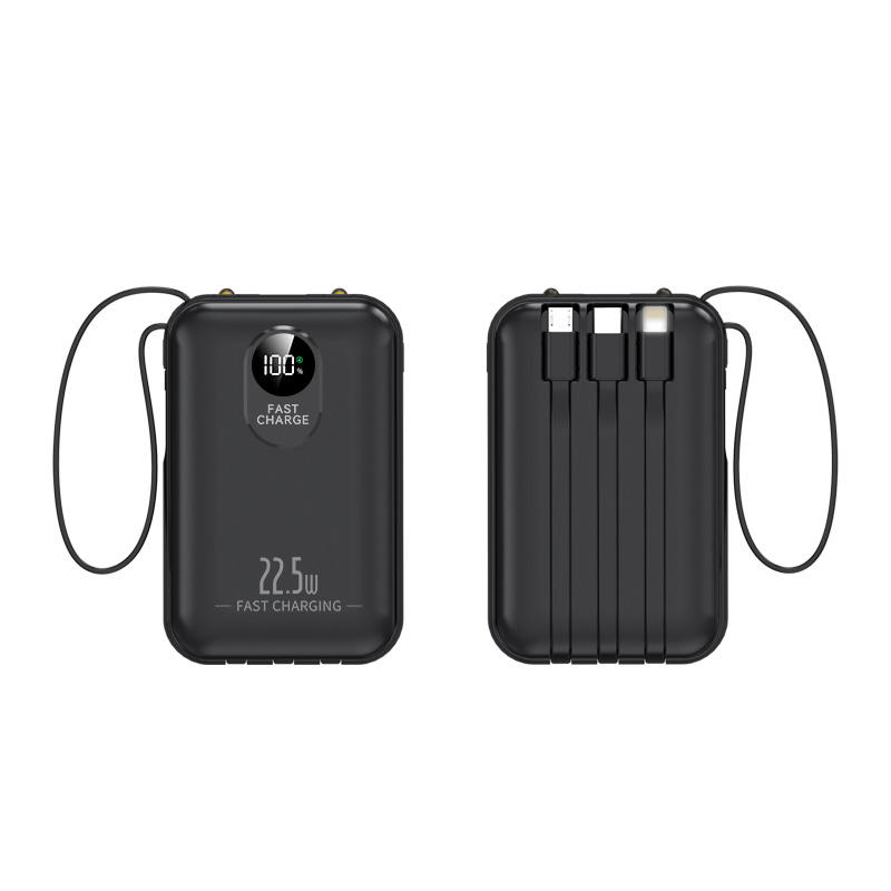 快速充电内置4根数据线大容量移动电源 20000mAh，带 2个LED手电筒